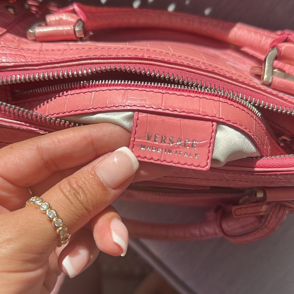 Pink Versace Medusa bag croc embossed leather y2k bag Boston duffle top handle - Picture 16 of 17
